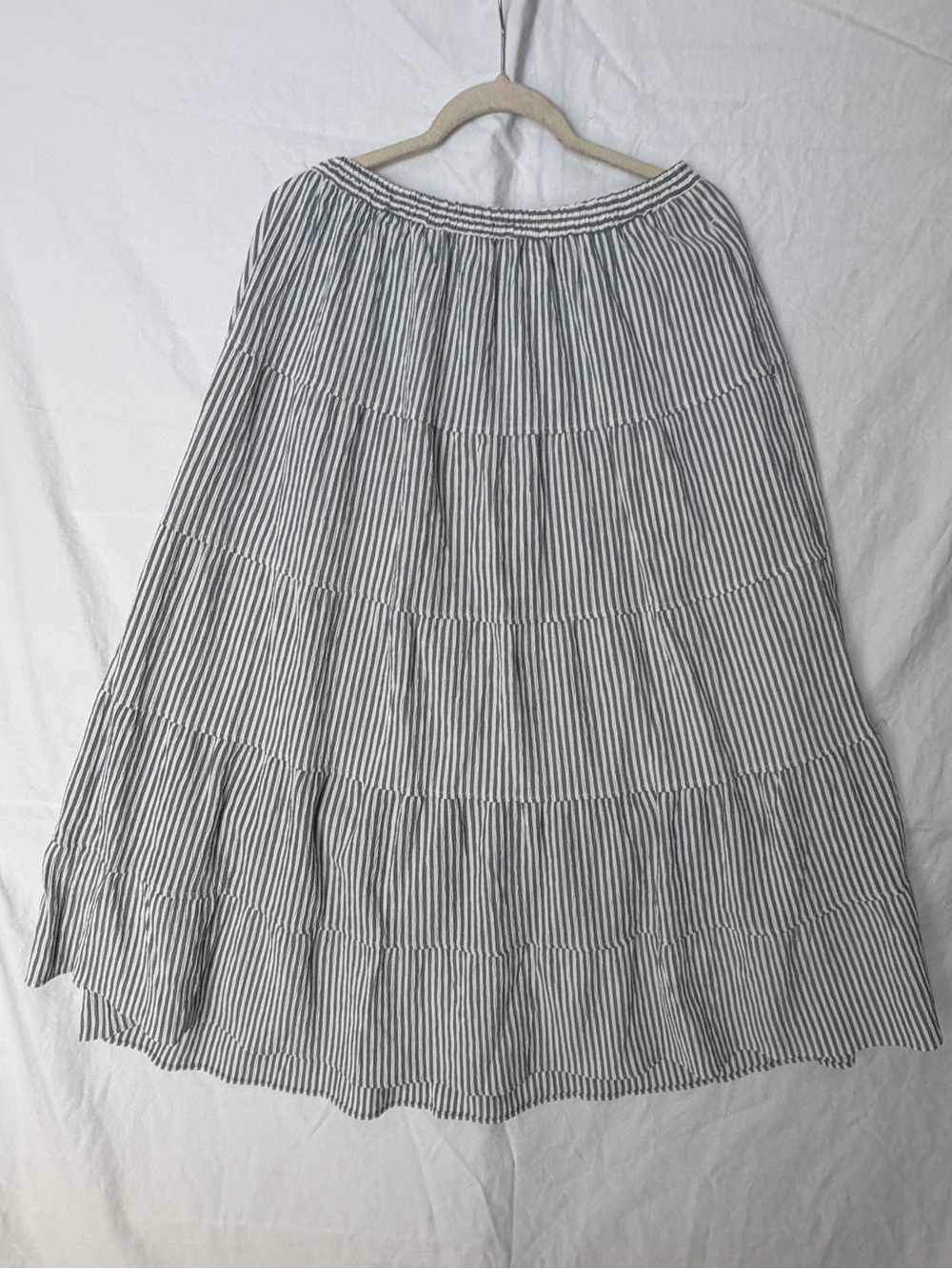 Max Studio Blue & White Striped Tiered Maxi Skirt